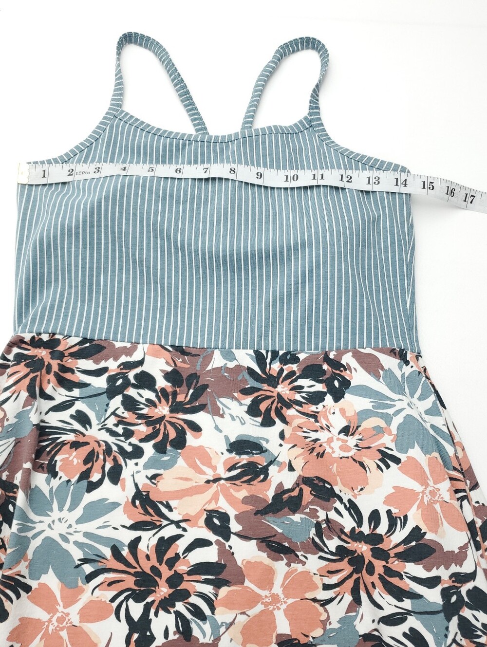 Pact Fit & Flare Strappy Midi Dress Lake Blossoms/Stripe Cotton Cozy Autumn Sz M - Picture 6 of 13